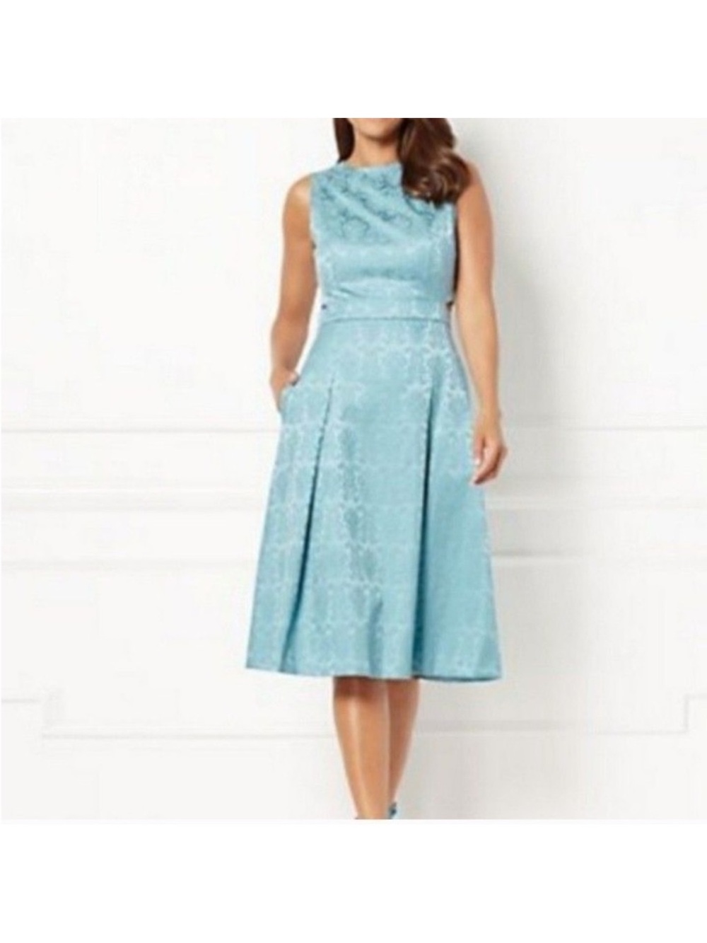 Eva Mendes NY &Co Blue Jacquard Back Cutout Dress